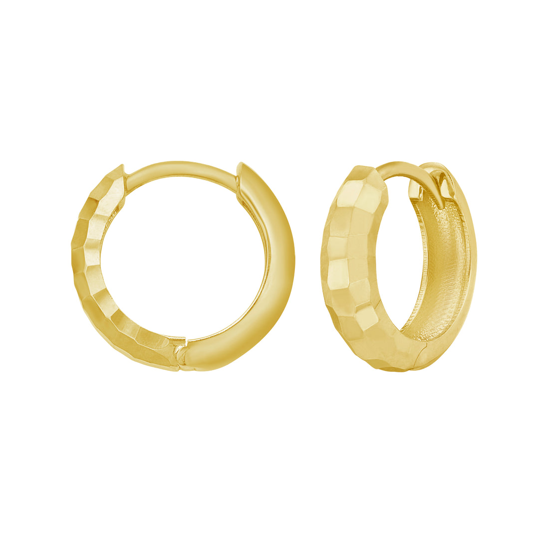 14K Gold Checkerboard Patterned Huggie Hoops