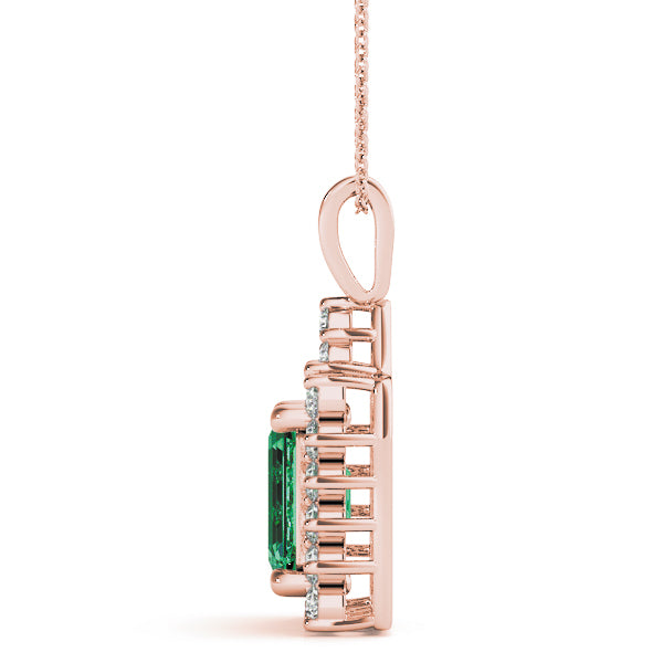 Rose Gold 3/4 CT Diamond Emerald Pendant