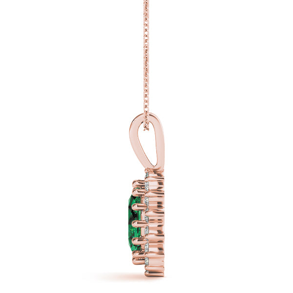 14K Rose Gold Oval Diamond Halo Pendant