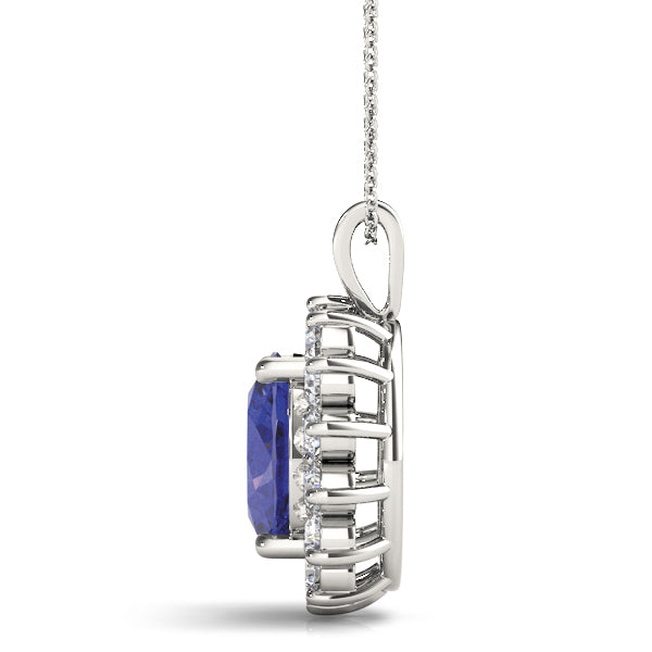 14K Diamond Halo Oval Pendant