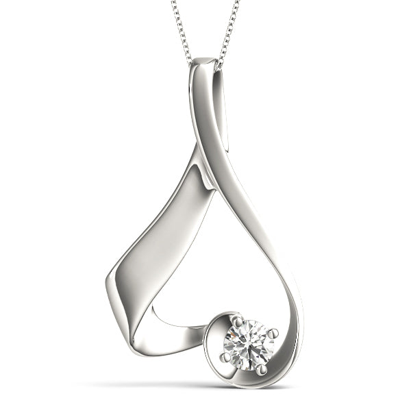 14K White Gold Round Diamond Solitaire Pendant