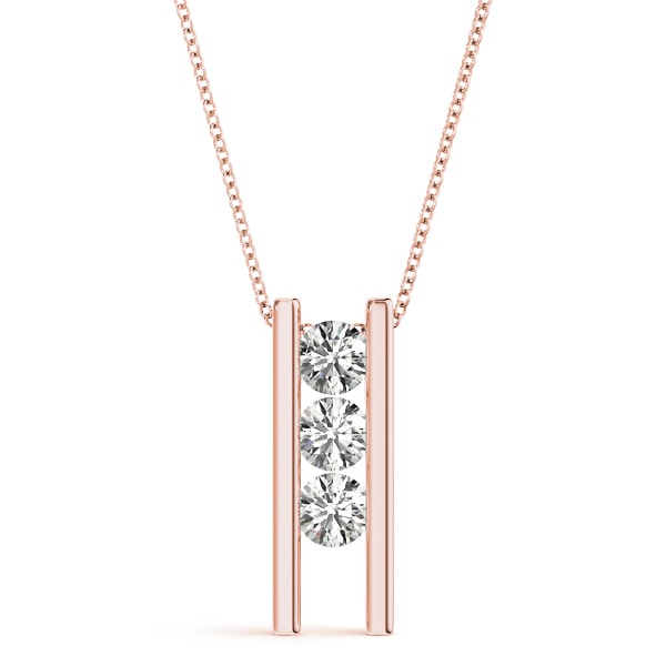 14K Rose Gold 1 ct tw Three Stone Diamond Pendant