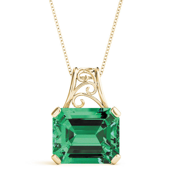 14K Yellow Gold Emerald Diamond Fashion Pendant