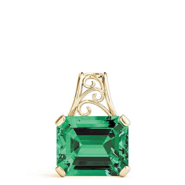 14K Yellow Gold Emerald Diamond Fashion Pendant