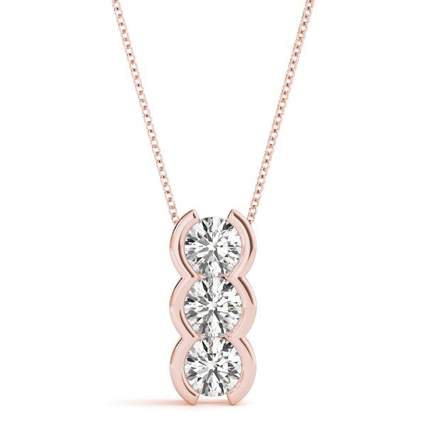 14K Rose Gold 1 ct tw Three Stone Diamond Pendant