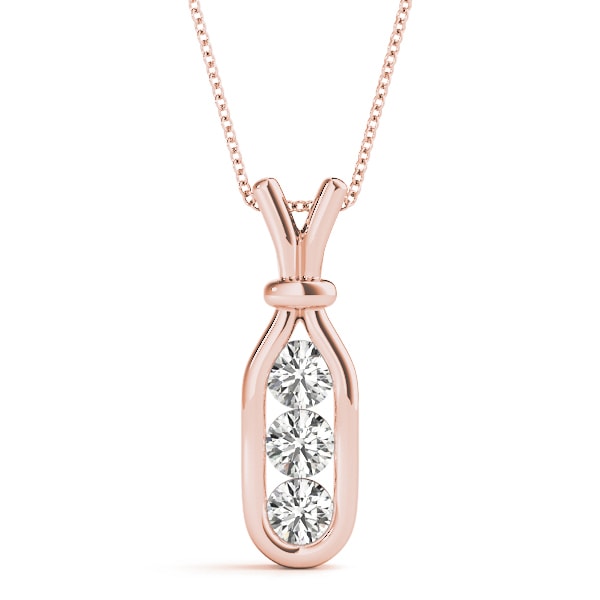 14K Rose Gold 1/2 ct tw Three Stone Diamond Pendant