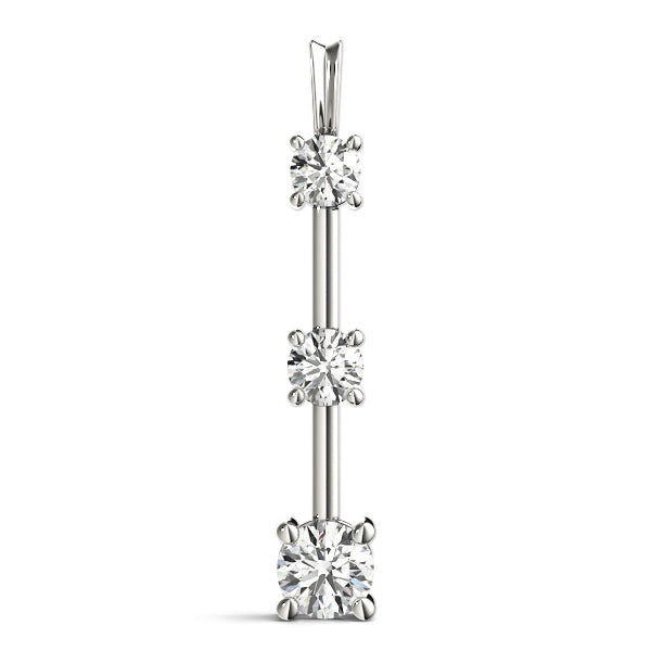 14K White Gold 1 CT Diamond Three Stone Pendant