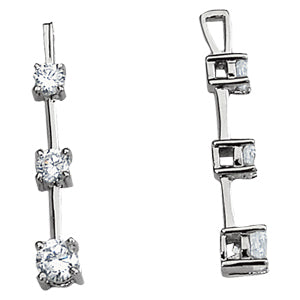 14K White Gold 1 CT Diamond Three Stone Pendant