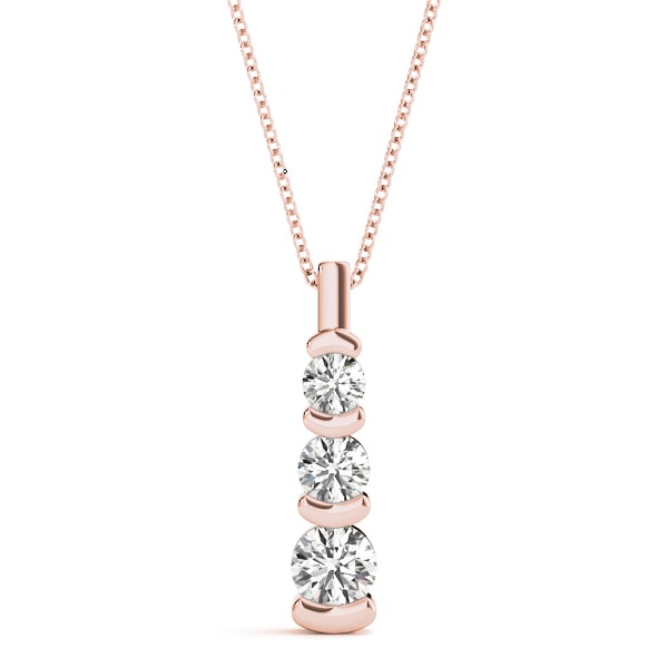 18K Rose Gold 1 ct tw Three Stone Diamond Pendant