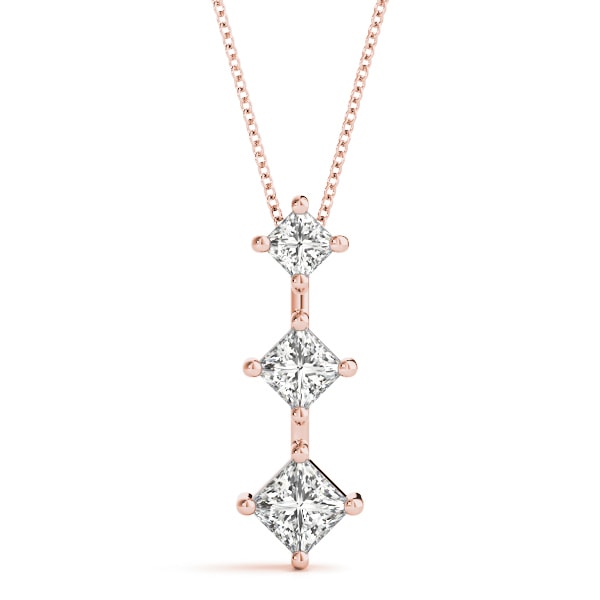 14K Rose Gold 1 ct tw Three Stone Diamond Pendant