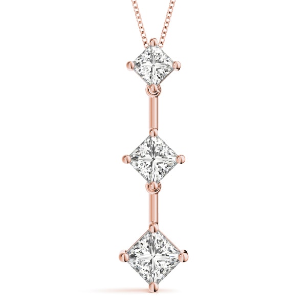 18K Rose Gold 1 ct tw Three Stone Diamond Pendant