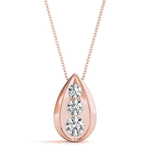 18K Rose Gold 1 ct tw Three Stone Diamond Pendant