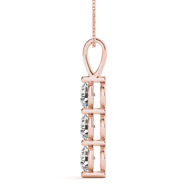 18K Rose Gold 1 ct Three Stone Diamond Pendant