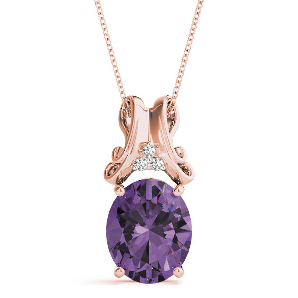 14K Rose Gold Oval Diamond Fashion Pendant