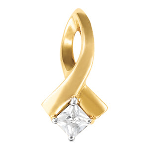 14K White Gold Square Diamond Solitaire Pendant