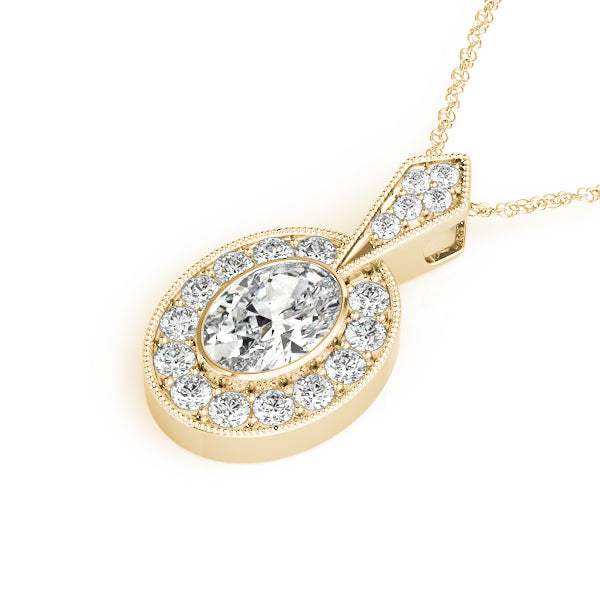 14K Yellow Gold Oval Diamond Halo Pendant