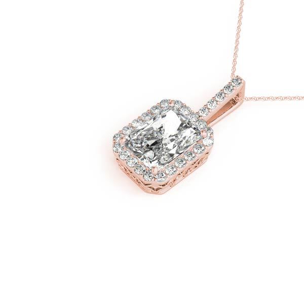14K Rose Gold Emerald Diamond Halo Pendant