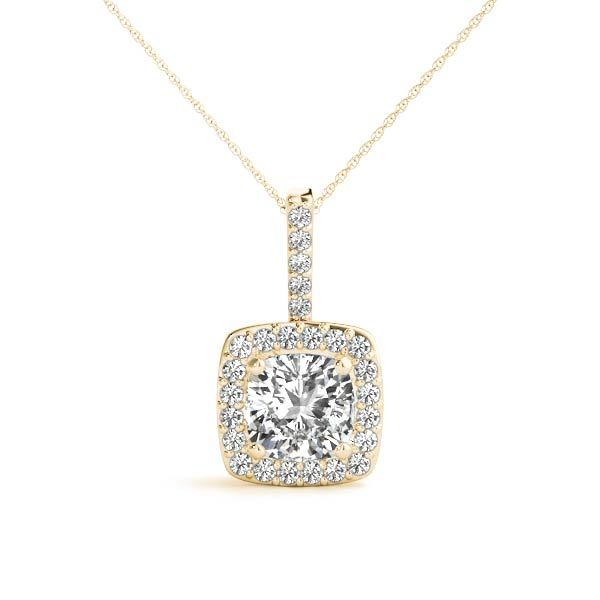 14K Yellow Gold Diamond Halo Pendant Cushion Cut