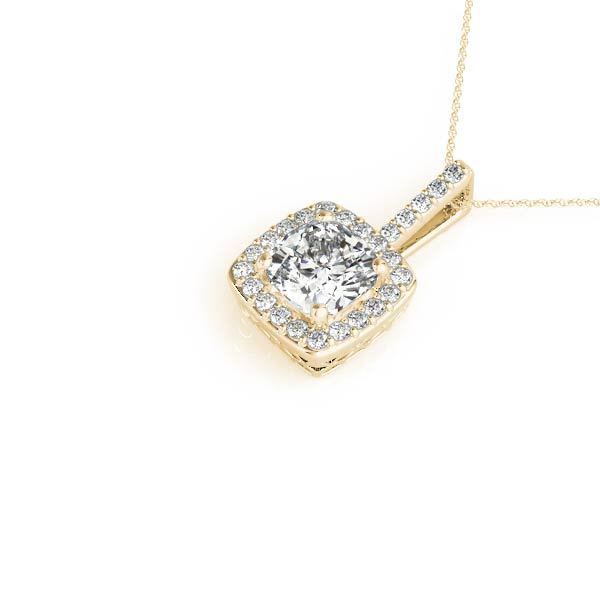 14K Yellow Gold Diamond Halo Pendant Cushion Cut