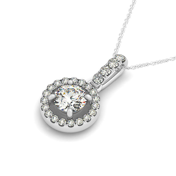 14K White Gold 1 ct Round Diamond Halo Pendant