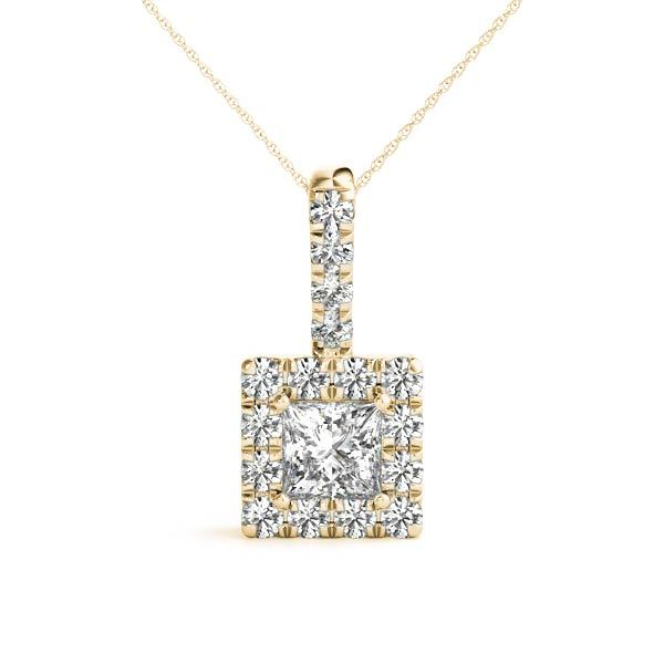 14K Yellow Gold Square Diamond Pendant Halo