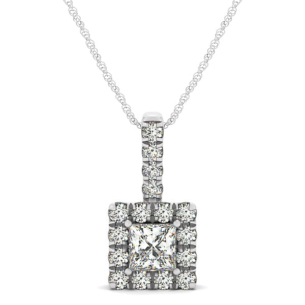 14K White Gold Square Diamond Halo Pendant