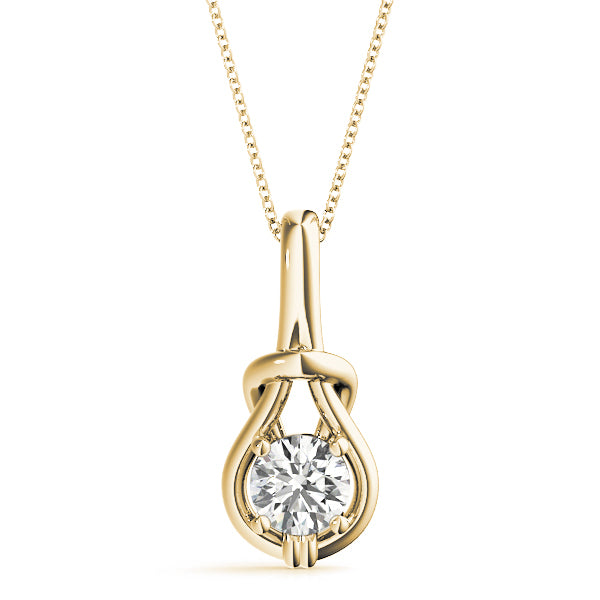 18K Yellow Gold Round Diamond Love Knot Pendant