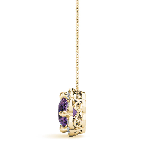 18K Yellow Gold Round Diamond Halo Pendant