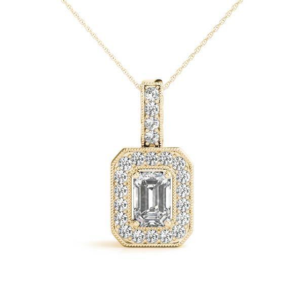 14K Yellow Gold Emerald Diamond Halo Pendant