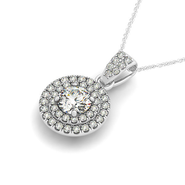 18K White Gold 1.33ctw Round Diamond Halo Pendant
