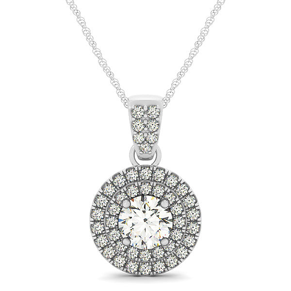 14K White Gold 1.33ctw Round Diamond Halo Pendant