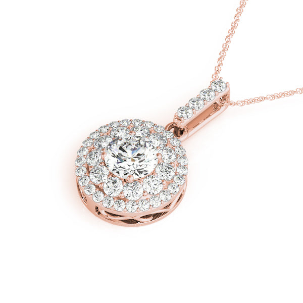 18K Rose Gold Round Diamond Halo Pendant