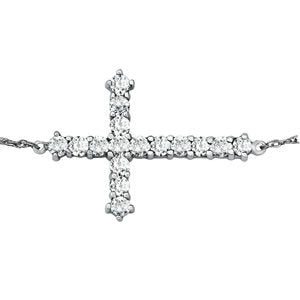 14K White Gold 1 CT Diamond Cross Pendant