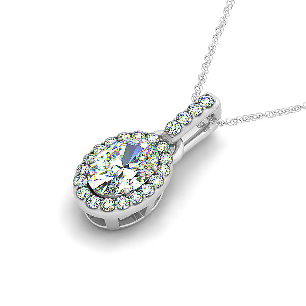 18K White Gold Oval Diamond Halo Pendant
