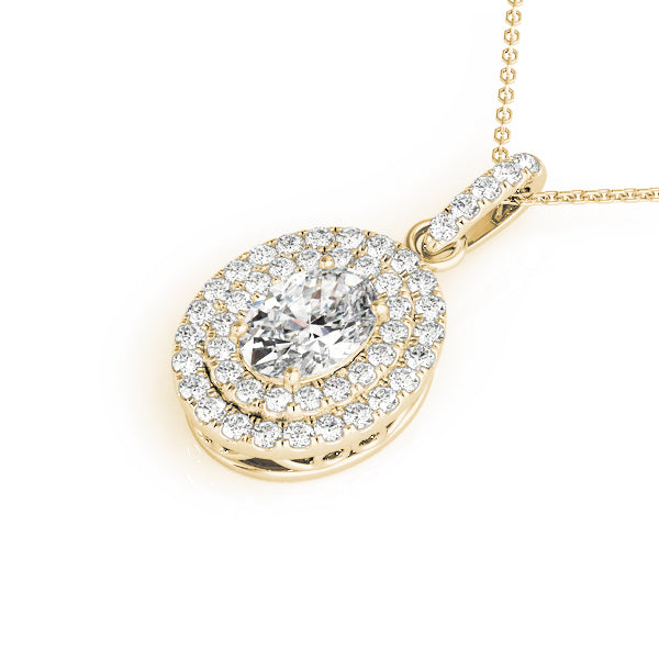 14K Yellow Gold Oval Diamond Halo Pendant