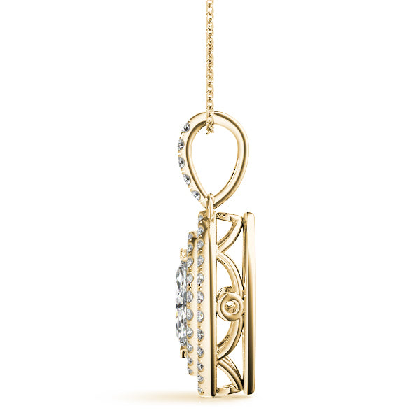 14K Yellow Gold Marquise Diamond Halo Pendant