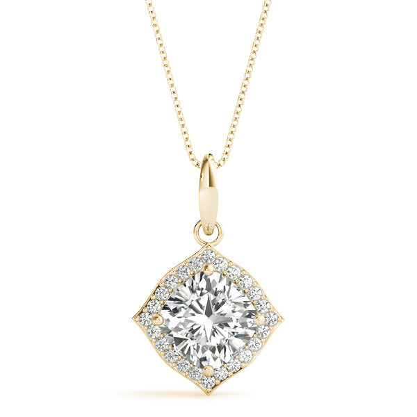 14K Yellow Gold Diamond Halo Cushion Pendant