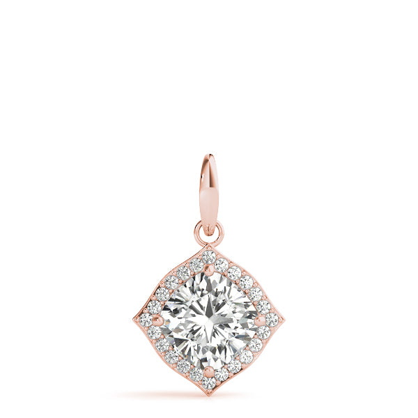14K Rose Gold Diamond Cushion Halo Pendant
