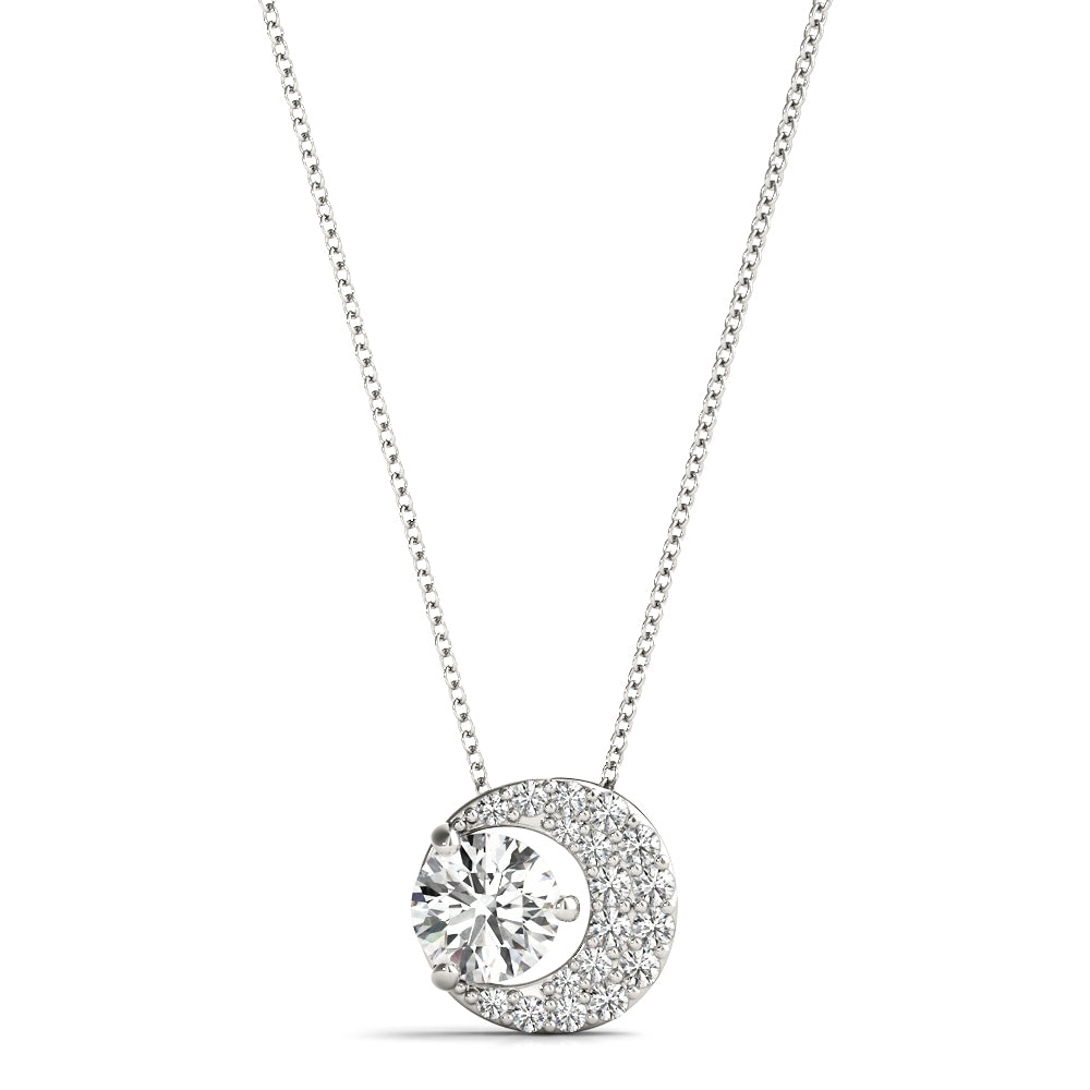 14K White Gold Round Diamond Pendant Necklace