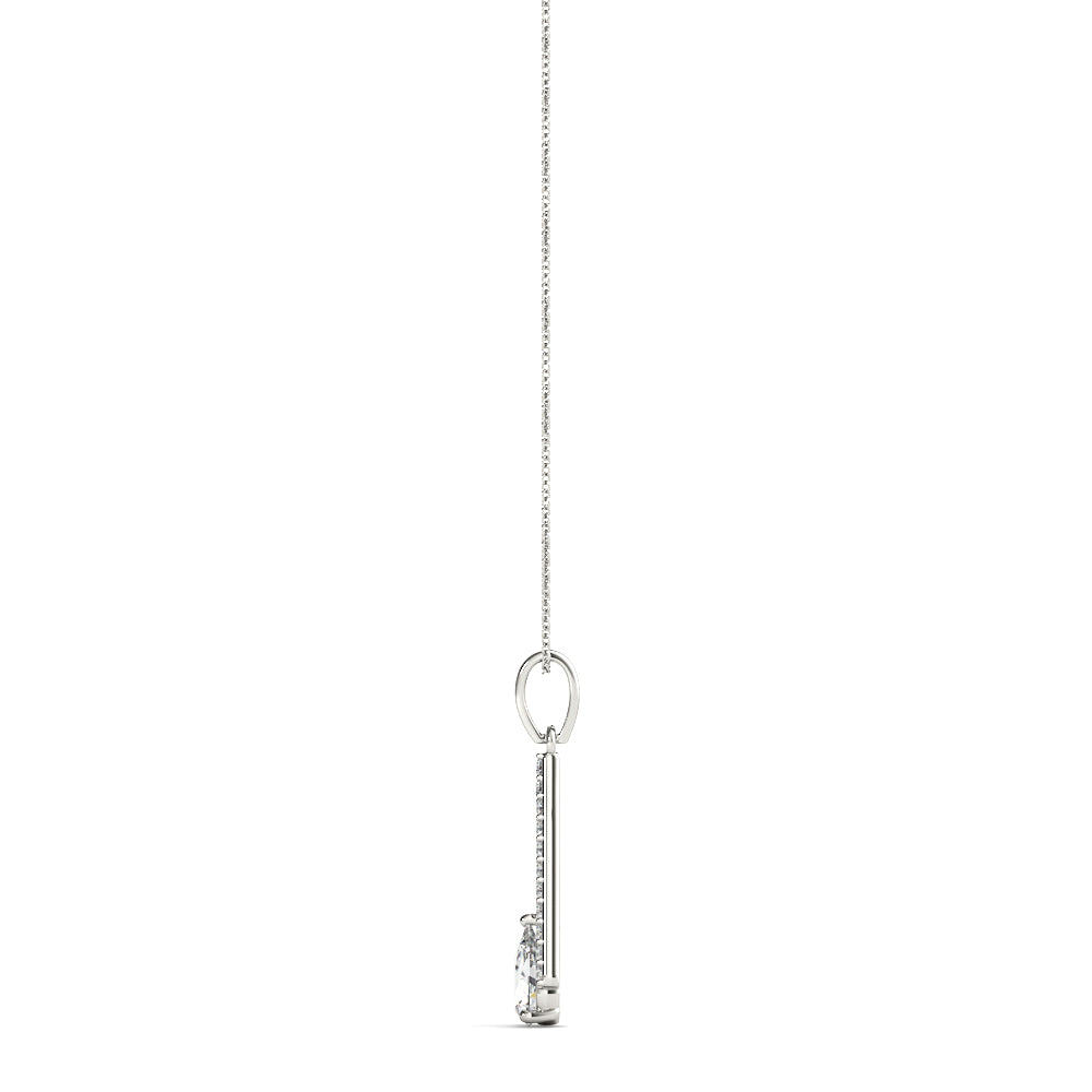 14K White Gold Pear Diamond Halo Pendant Necklace