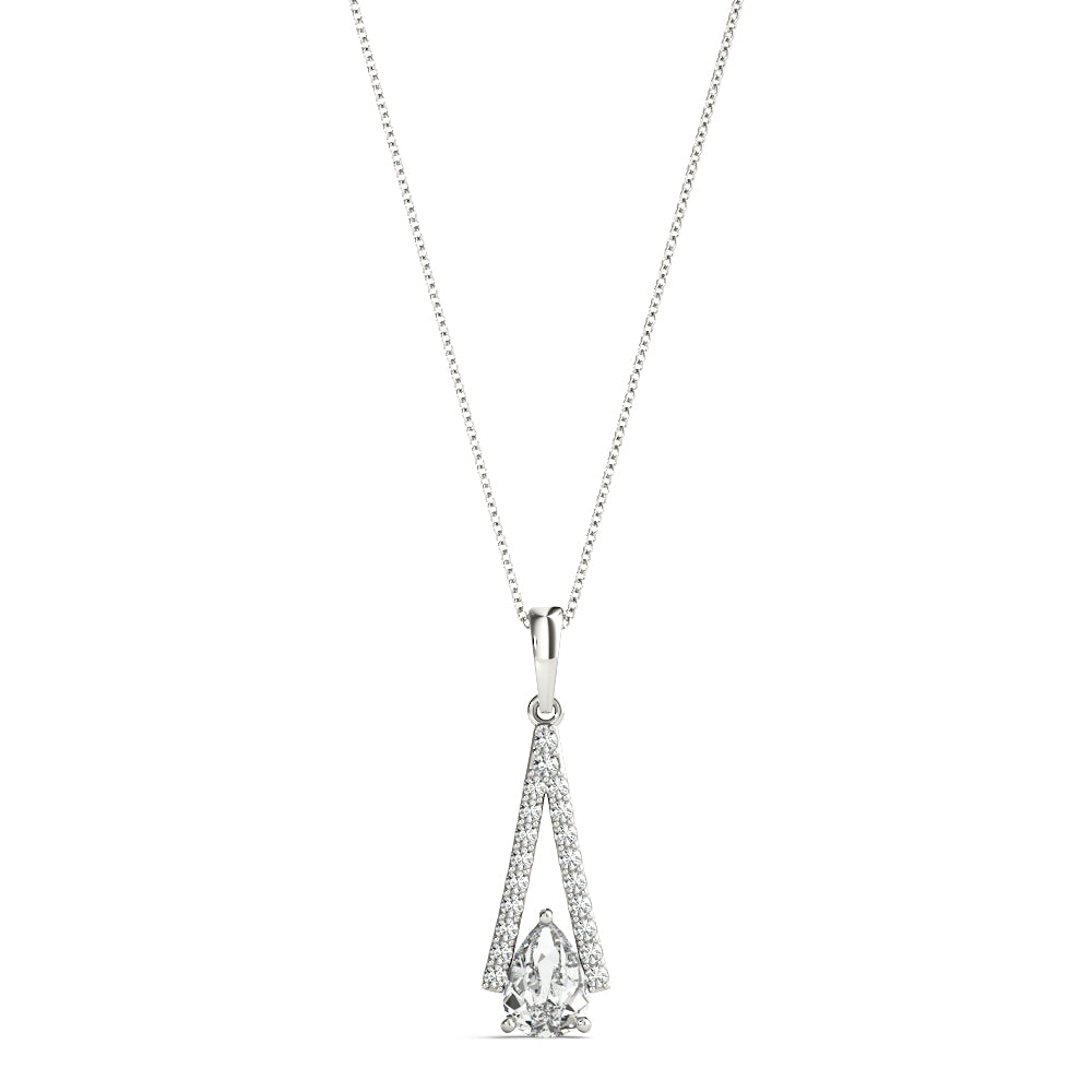 14K White Gold Pear Diamond Halo Pendant Necklace