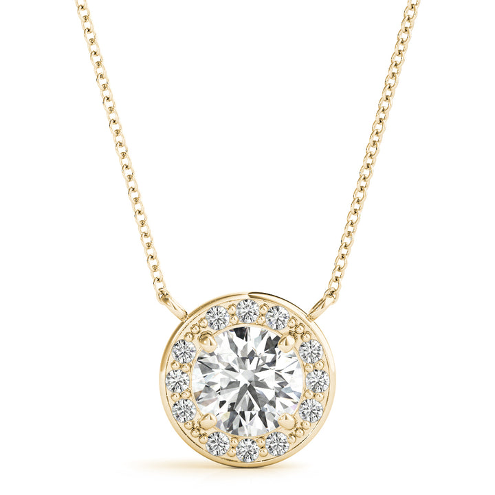 18K Yellow Gold Round Diamond Halo Pendant