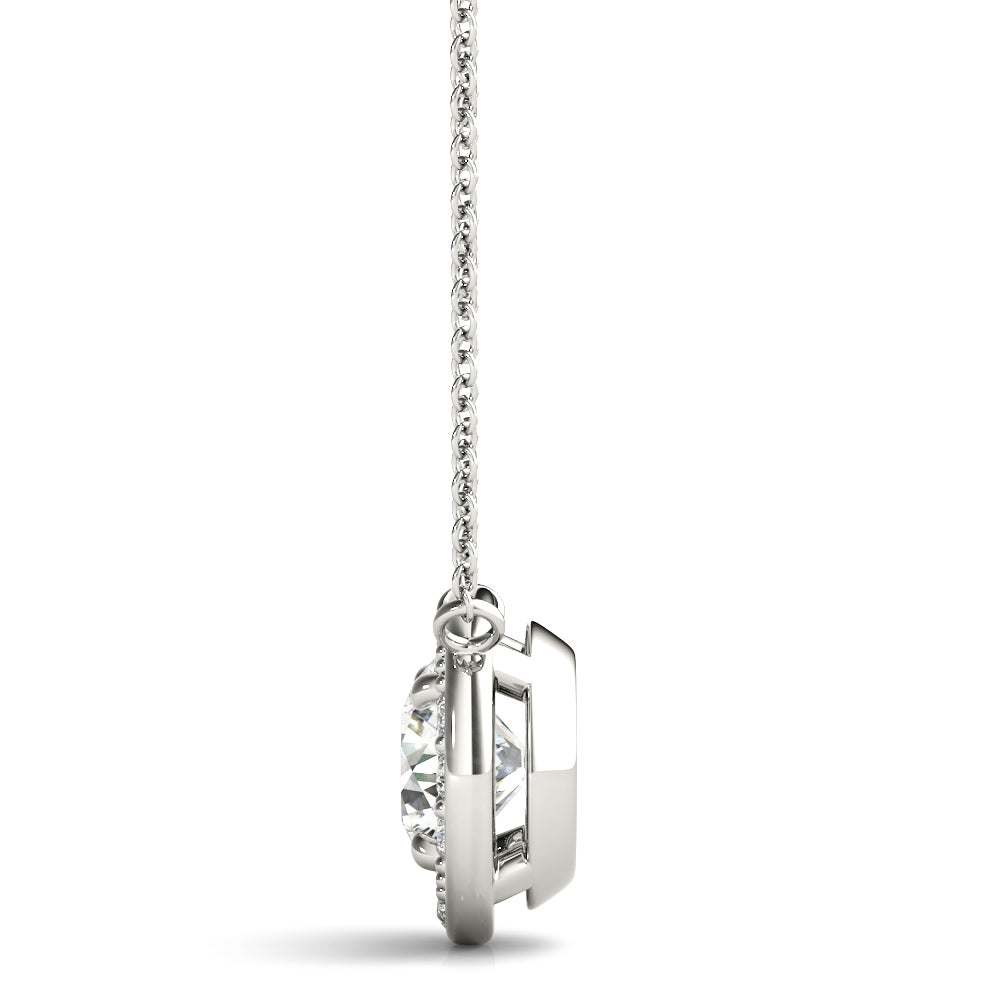 14K White Gold Round Diamond Halo Pendant