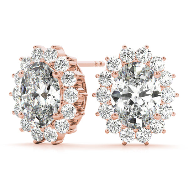 14K Rose Gold Oval Diamond Halo Earrings