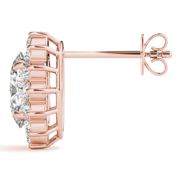14K Rose Gold Oval Diamond Halo Earrings