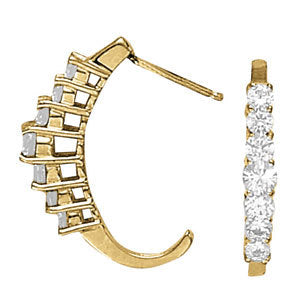 18K White Gold Round Diamond J-Hoop Earrings