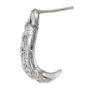 14K White Gold Round Diamond J-Hoop Earrings