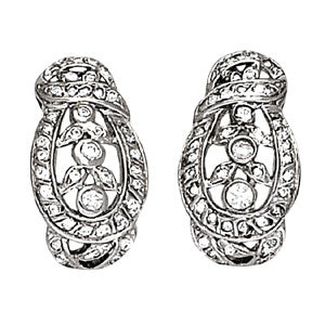 Platinum 1/4 CT Round Diamond J-Hoop Earrings