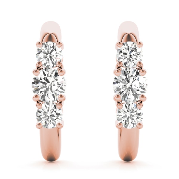 18K Rose Gold 1 ct tw Three Stone Diamond Earring