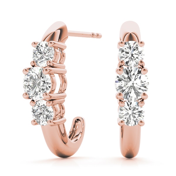 14K Rose Gold 1 ct tw Three Stone Diamond Earring